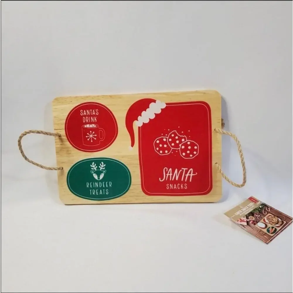New Target Bullseye Wood Santa Snacks Drink Reindeer Treats Christmas Tray